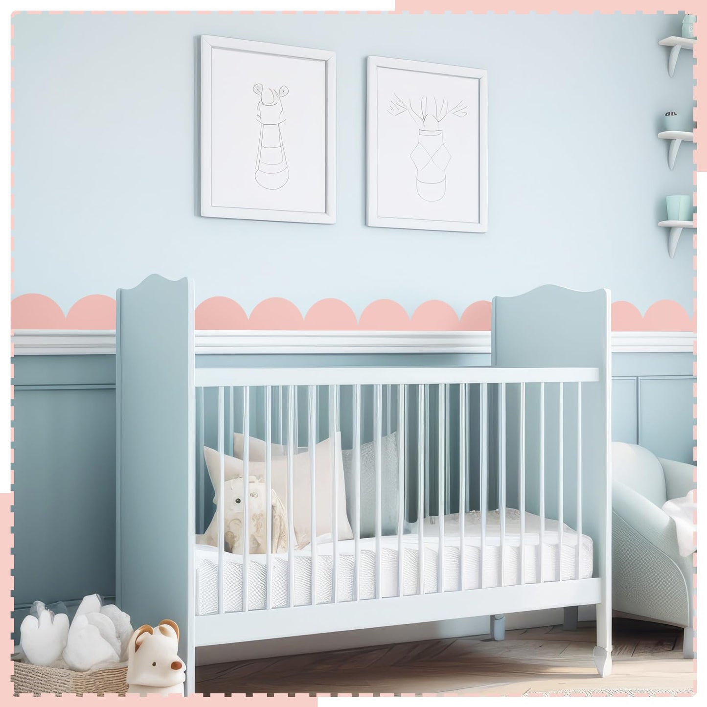 Nuanchu 10 Pcs Pink Peel and Stick Scallop Border Decal Trim 15. 75 Inch Boho Giant Scalloped Edge Wall Sticker Waterproof Vinyl Wall Decals for Kids Girls Bedrooms Playroom Nursery Classroom