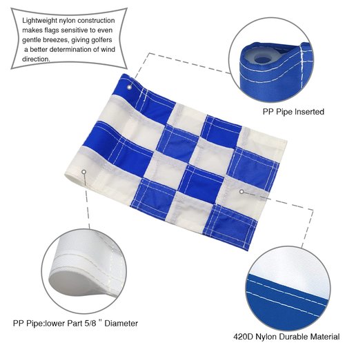 Checkered Golf Flags with Tube Inserted,8” L x 6”H Mini Putting Green Flags for Yard Indoor Outdoor Backyard Garden, 420D Nylon Pin Flag (Blue/White,3sets)