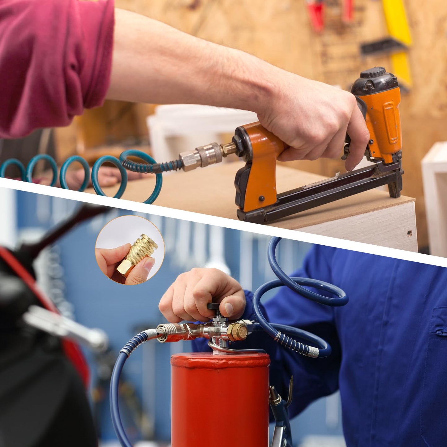 Paoeyrb 14 Pcs Brass Quick Connect Hose Fittings, Premium Air Hose Fittings, Coppering 1/4" Air Hose Fittings, Lightweight Air Compressor Quick Connect Fittings