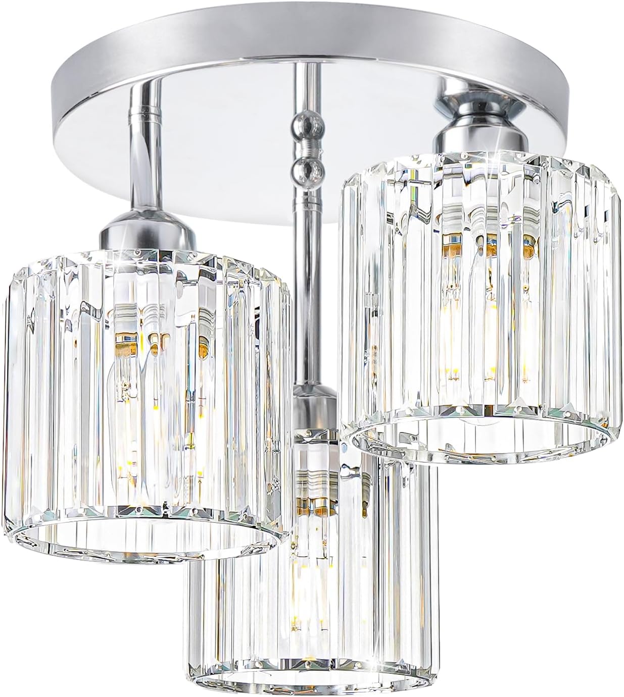 Modern Gold Crystal Ceiling Light Fixture - 11-Inch Semi Flush Mount Chandelier for Kitchen & Entryway