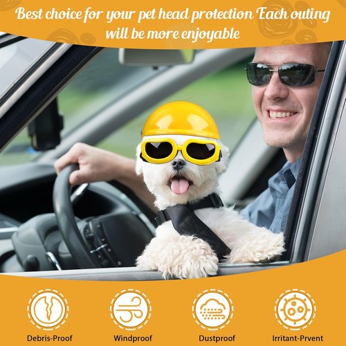 Frienda Dog Helmet & Goggles - UV Protection Sunglasses & 4-Inch Padded Motorcycle Helmet for Small Dogs (Yellow, S)