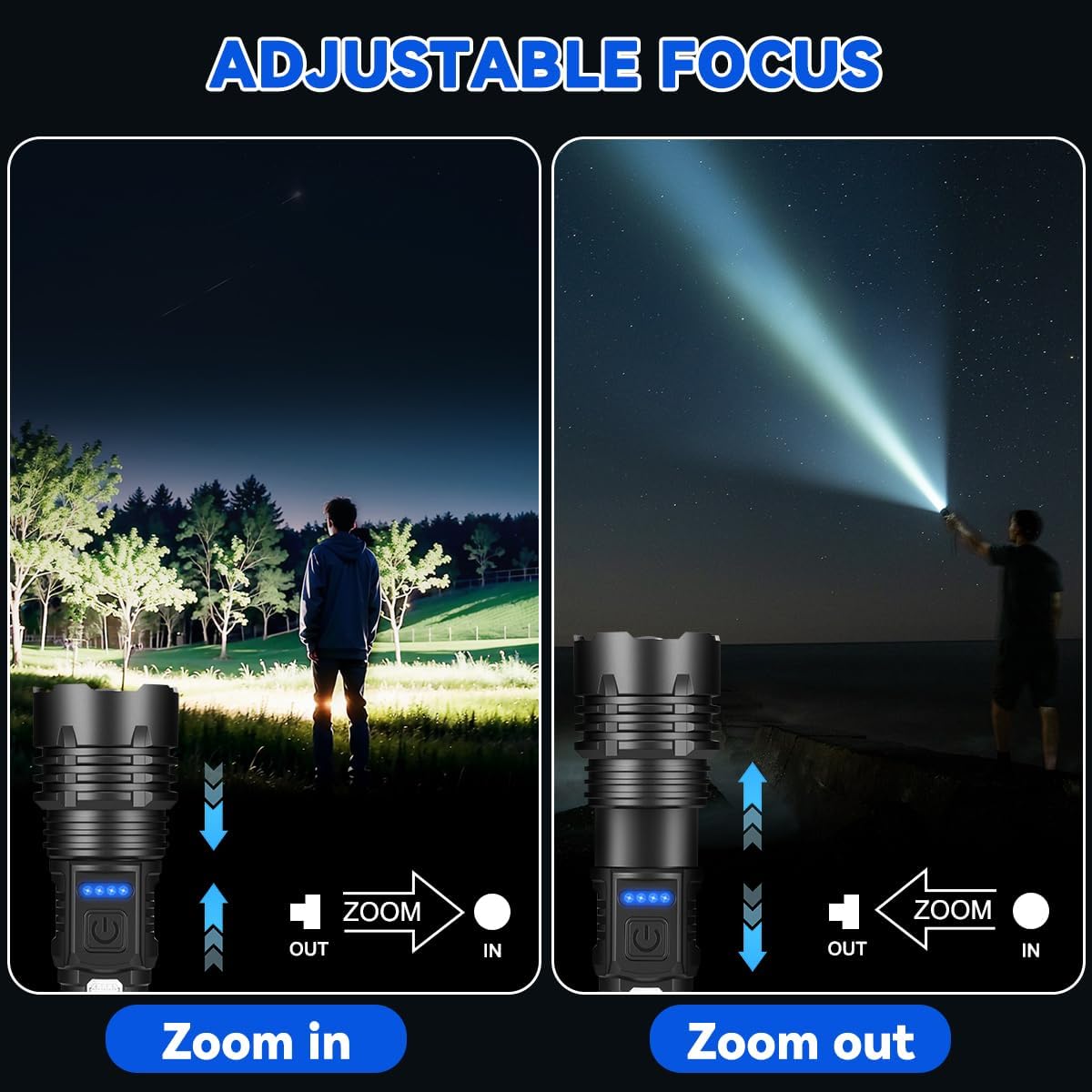 High Lumens Rechargeable Flashlight Set - 3 Pack, 7 Modes Tactical LED Lights for Home & Camping