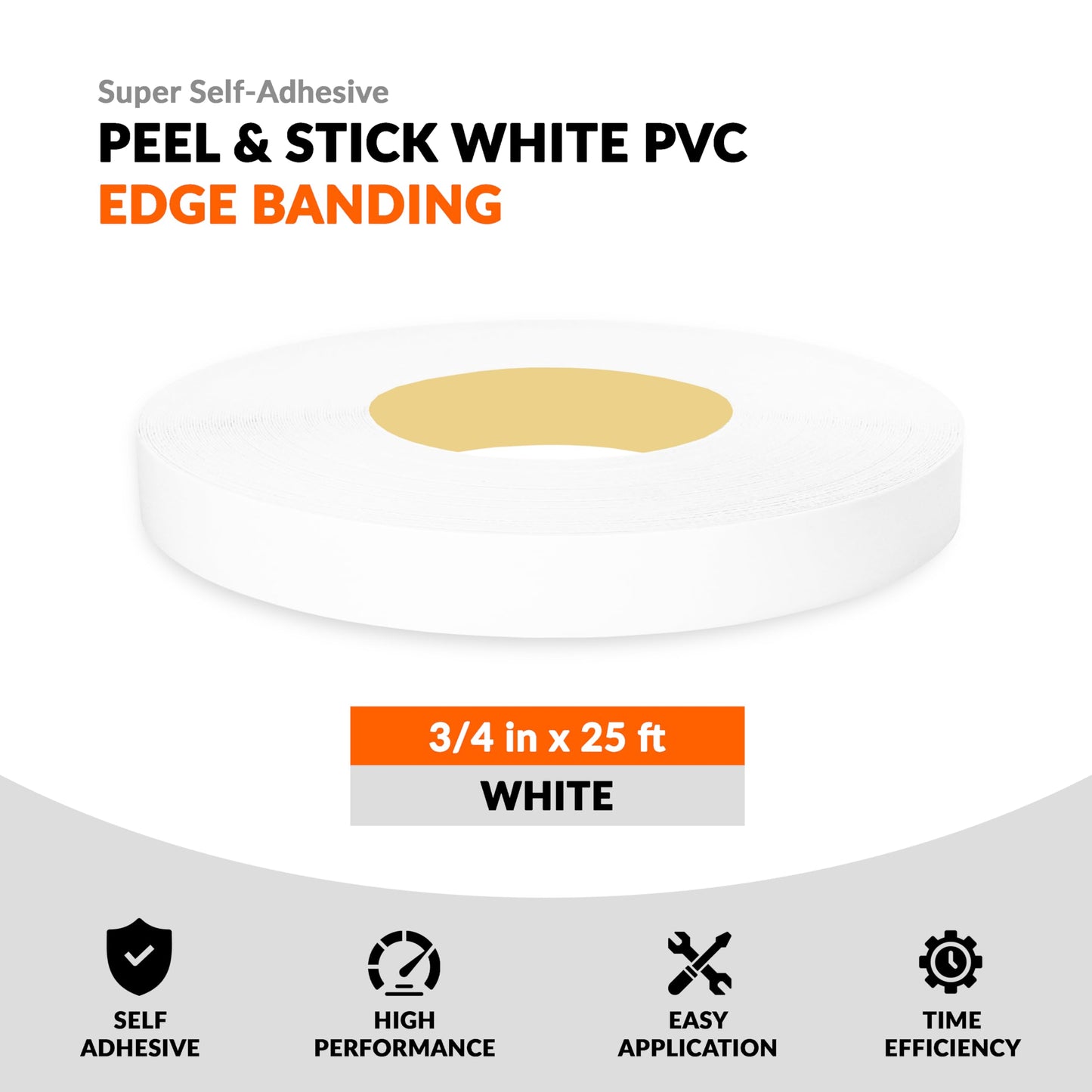 White PVC 3/4 inch x 25 ft Edge Banding Peel and Stick Strong Adhesive Edging Trim Flexible and Durable Veneer for Wood Cabinate Laminate Shelf Restoration