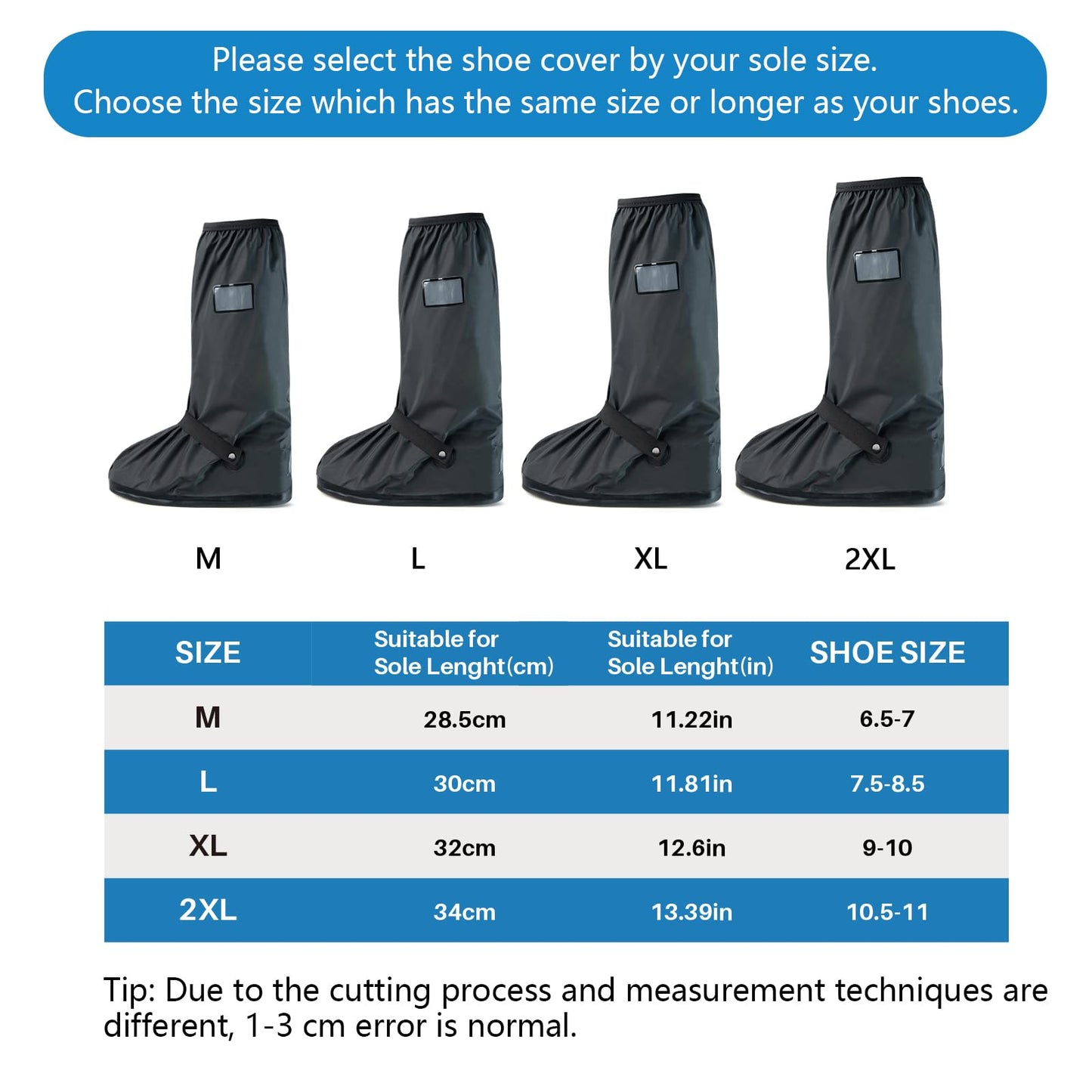 IwIeIaIrI Waterproof Rain Boot Shoe Cover Non-Slip Waterproof Boot Covers for Snow & Rain, Walking, Hiking & Motorcycle Gear Shoe Cover PVC Material with Safety Reflector Reusable & Foldable Black(XL)