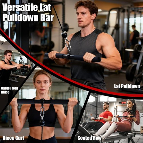 LAT Pulldown Bar | Heavy-Duty Steel Cable Attachment with 360° Rotating Grip - Non-Slip Rubber, Scratch-Resistant