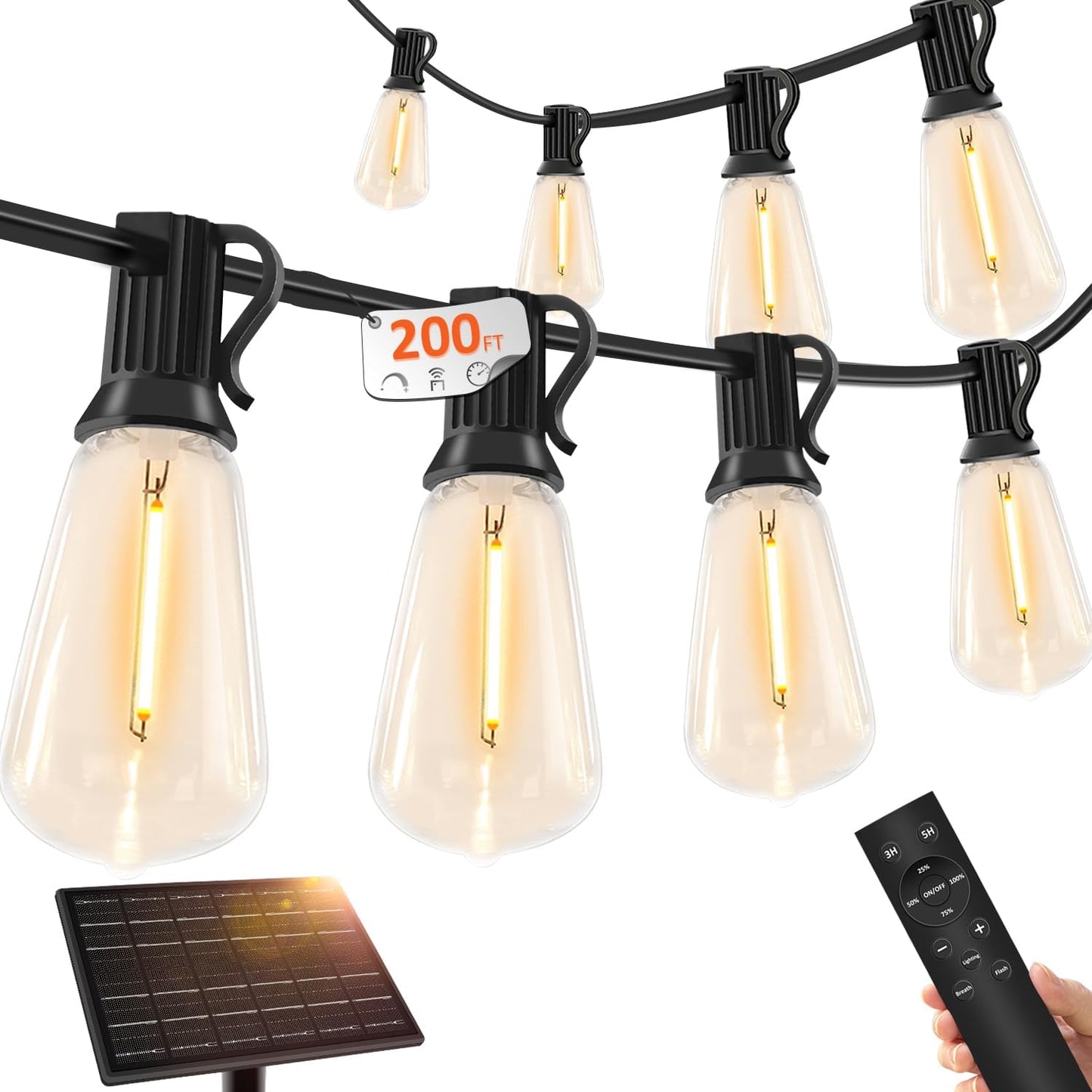 100 FT Waterproof Outdoor String Lights with Dimmable ST38 LED Bulbs - Shatterproof, 3 Light Modes for Patio & Backyard