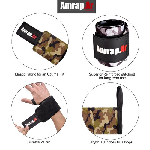 AMRAP.AR Weight Lifting Wrist Wraps for Weightlifting, Gym, Workout, Sports, Crossfit | Wrist Straps for Weightlifting Strong & Shock-absorbing | Ideal Gift for Men and Women | 18-inches Long