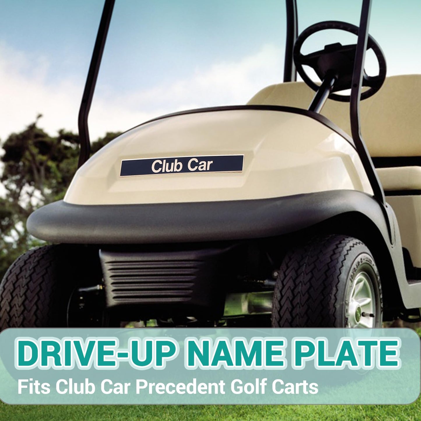 DRIVE UP Name Plate for Club Car Precedent, Black Gold Decal for Golf Cart 15.74"×2.24" Emblem