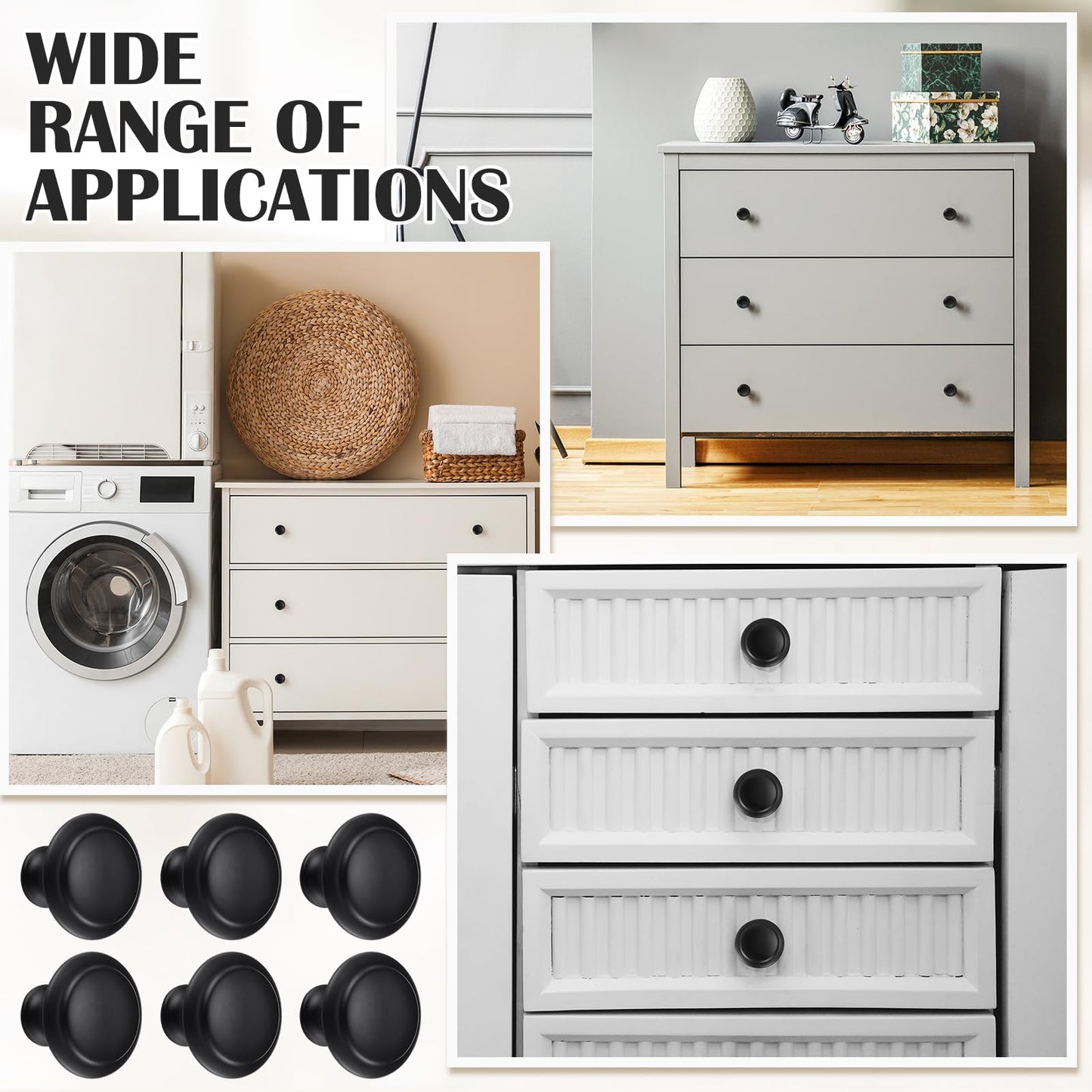 Ripeng 24 Pieces Round Kitchen Cabinet Door Knobs Black 1.2 Inch Cupboard Knob Solid Kitchen Drawer Pulls Cabinet Door Cupboard Hardware Dresser Handles with Screws for Dresser Drawer (1.2 Inch)