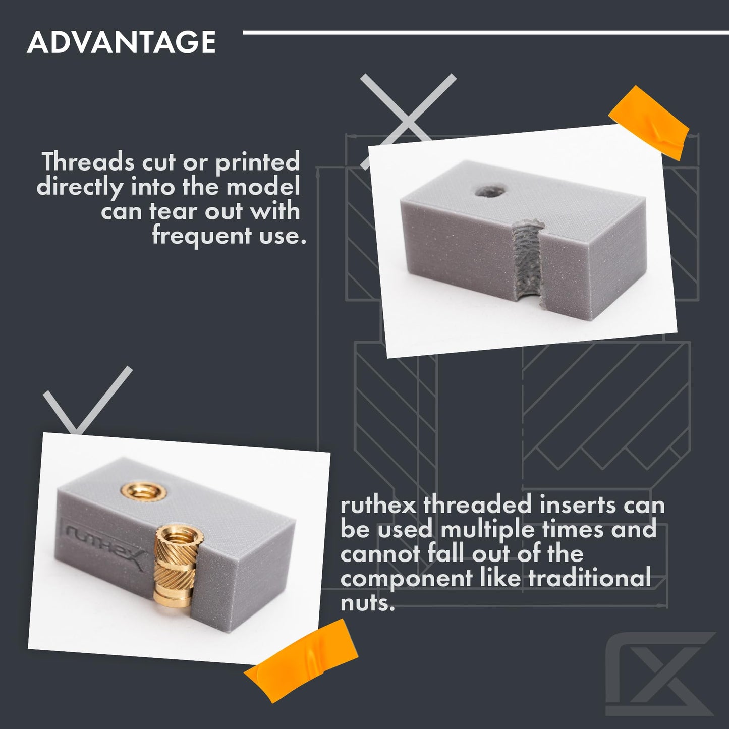 ruthex M6 Threaded Inserts Short - 25 Pieces RX-M6x6.8 Brass Heat Set Insert for Plastic Parts - Metric knurled - Insert by Heat into 3D Printing Component
