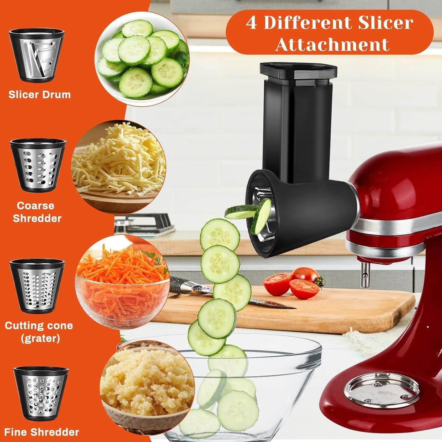 KitchenAid Meat Grinder & Cheese Grater Attachment Set - 4 Plates, 3 Sausage Tubes, Shredder & Burger Press