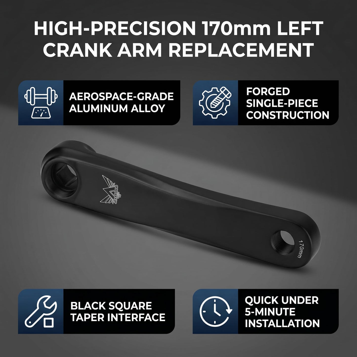 Mountain Bike Crank Arm, Lightweight Aluminum Alloy Replacement Left Crank 170mm Bicycle Crank for Mountain Cyclists, Trail Riders, Bike Repair Shops