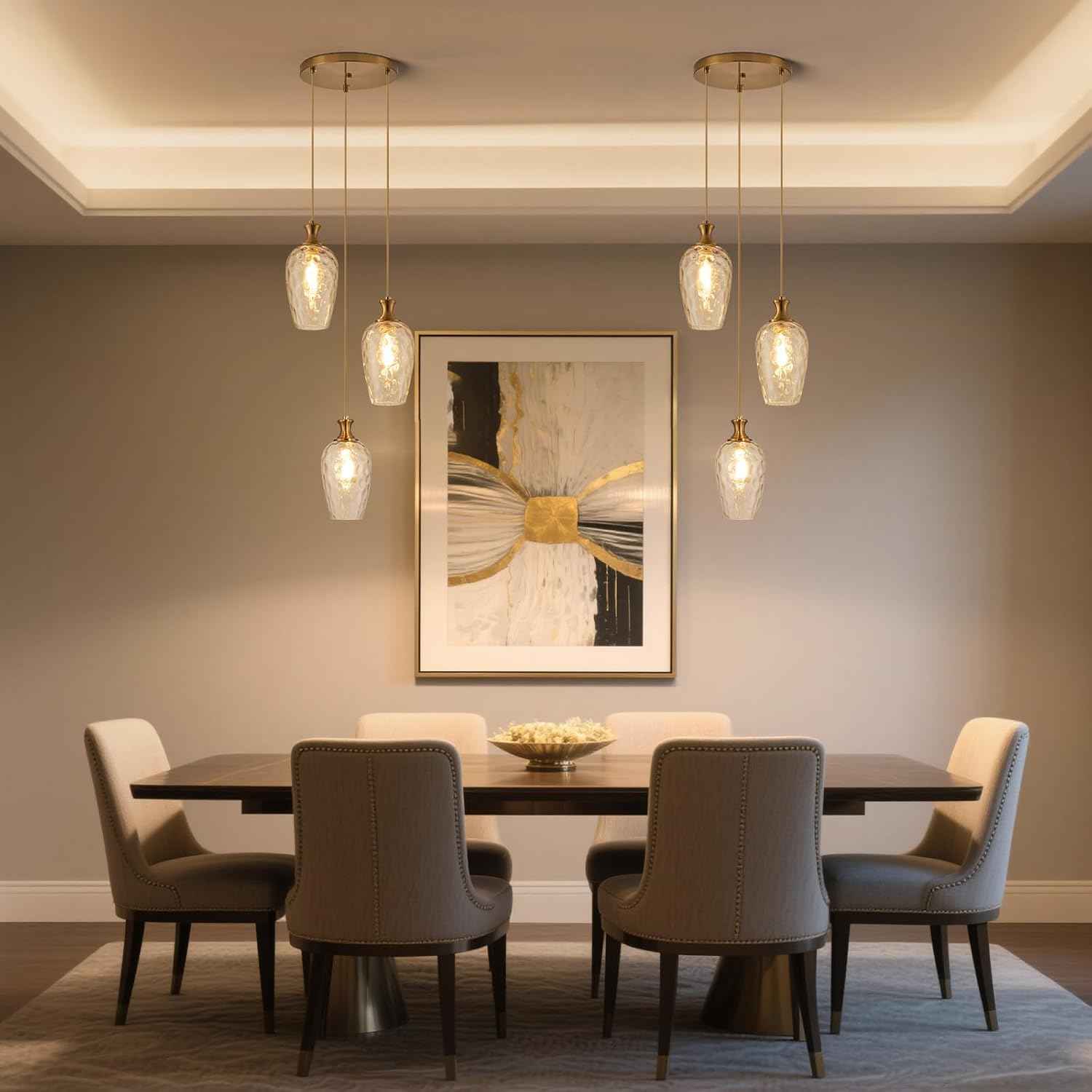 Brushed Nickel Glass Pendant Light Fixture - Modern 1-Light Hanging Lamp for Kitchen Island & Dining Room