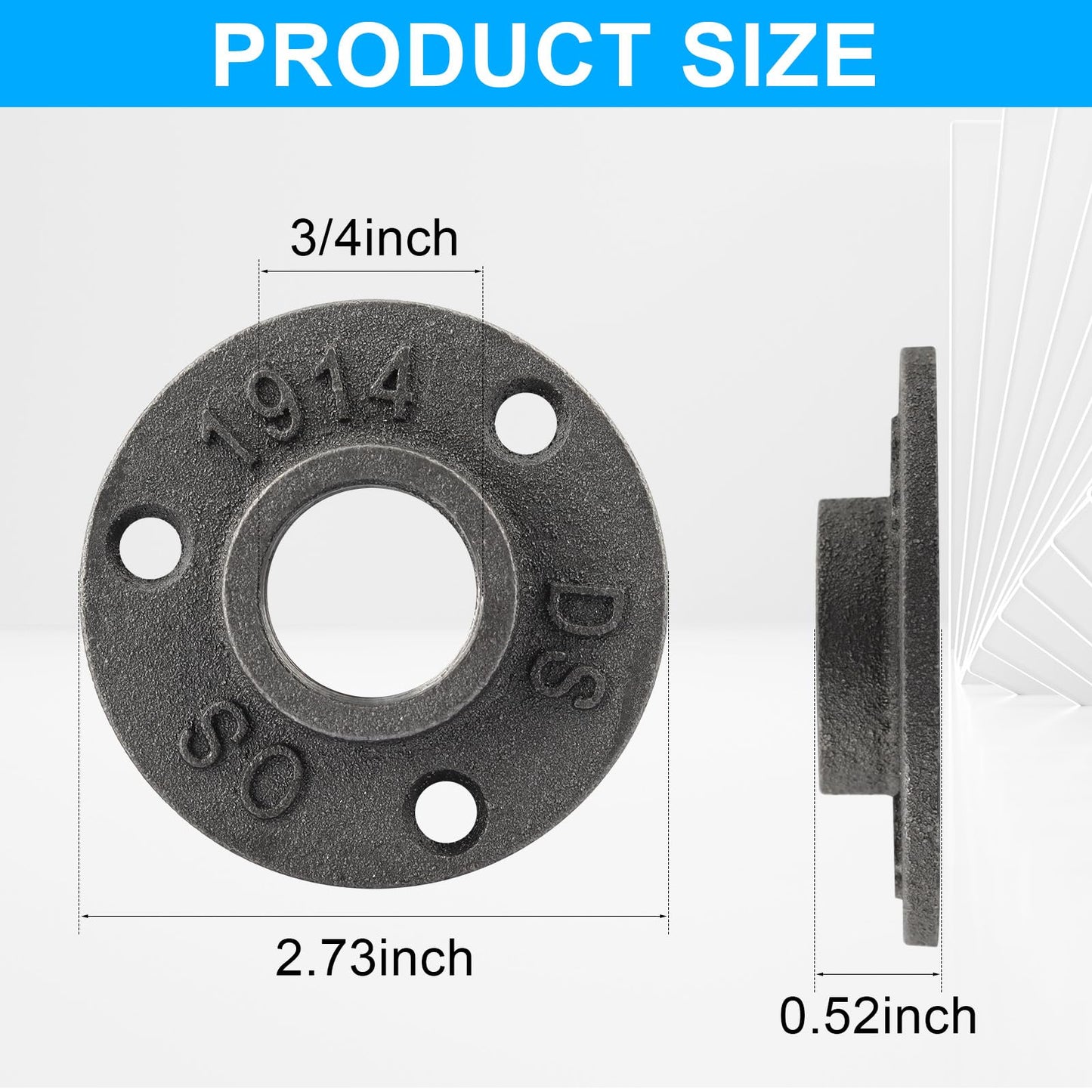 Niubid 3/4 inches Malleable Cast Iron Pipe Flange 10 Pack, Industrial Pipe Flanges for Threaded Black Pipes and Fittings, DIY Steampunk Industrial Vintage Style.