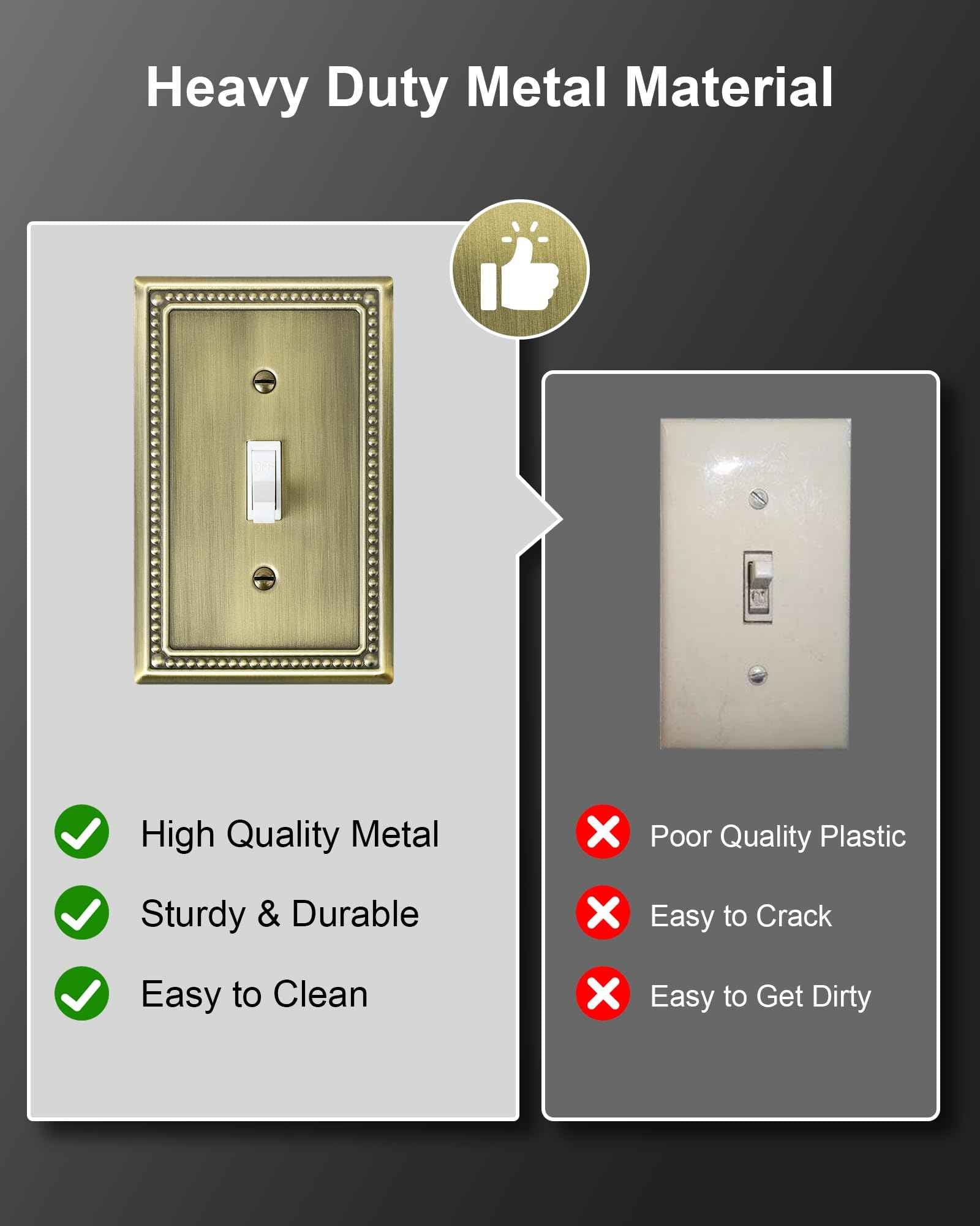 TREEWELL 6-Pack Single Toggle Light Switch Cover Plate, Pearls Decorative Switch Plate Covers, Antique Brass 1 Gang Metal Wall Plate, Corrosion Resistant