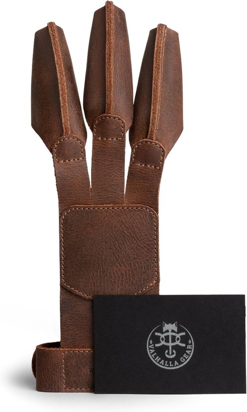 Archery Shooting Glove - Full Grain Leather Finger Protector for Recurve Bow | Handmade Bourbon Brown