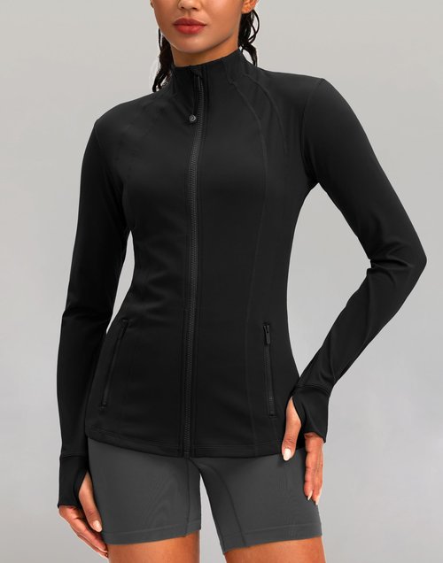 Women's Workout Jackets with 4 Pockets Zip Up Slim Fit Soft Fall Jacket for Yoga Running Athletic (Black,M)