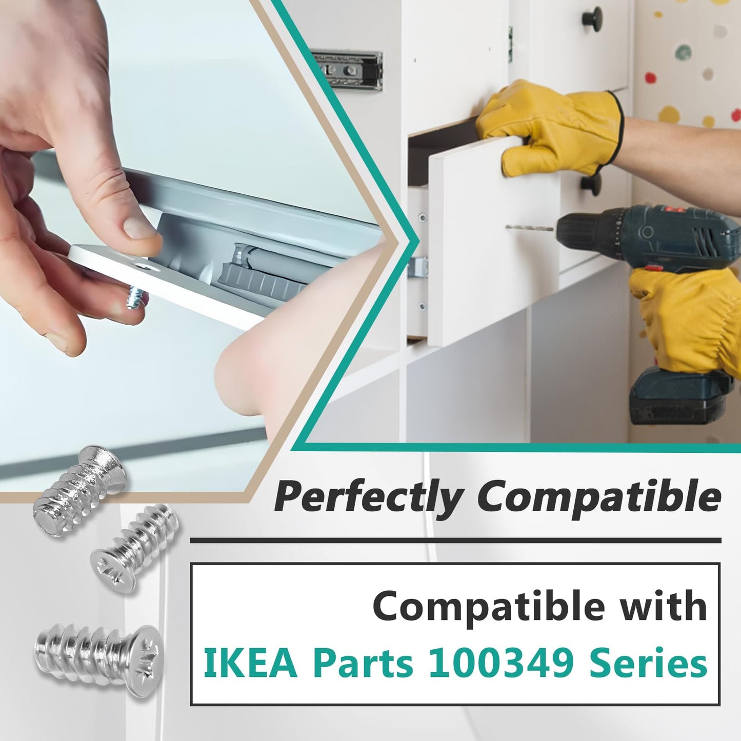 45 Pcs Drawer Rail Euro Screws are Compatible with IKEA 100349, Crosshead Self Tapping Screws