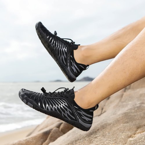 Hike Barefoot Shoes Womens Men,Unisex Barefoot Water Shoes Breathable, Anti-Slip Hiking Footwear for Athletic Wide Toe Shoe Footwear for Hiking, Walking, Running, Yoga, and Water Sports Black Gray