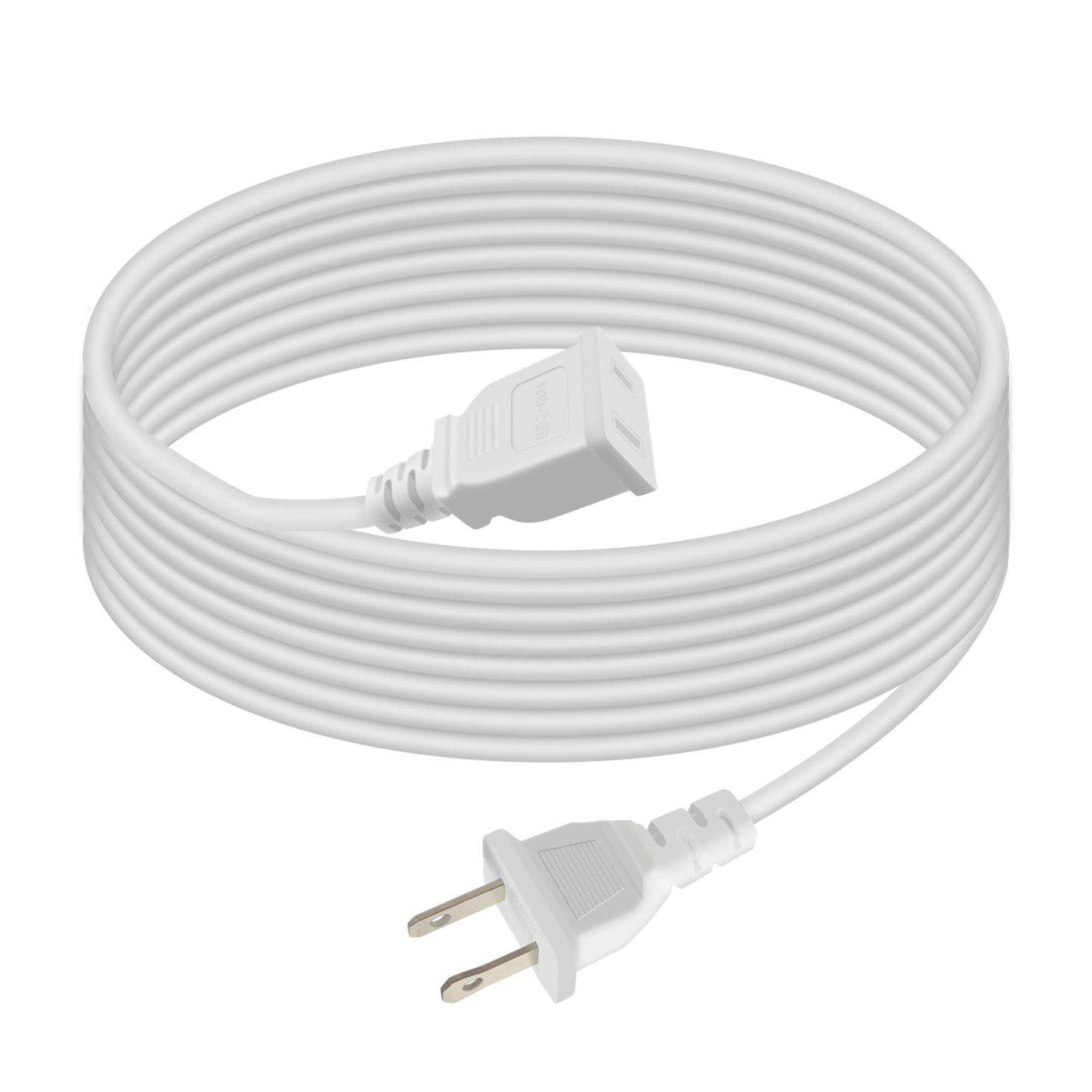 2 Prong Polarized White Extension Cord 15 feet Thin Power Cable Male to Female, 125V 5A 625W for Indoor/Home Use, Slim Design for Christmas Lights, Halloween Decor, Lamps & Small Appliances (1Pack)