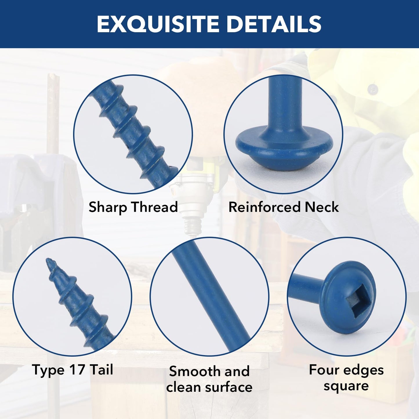 Bobibbi Pocket Hole Screws #8x1, Coarse Thread Wood Screws 300Pcs, Washer Head with Square Drive, 150MM Drive Bit Included