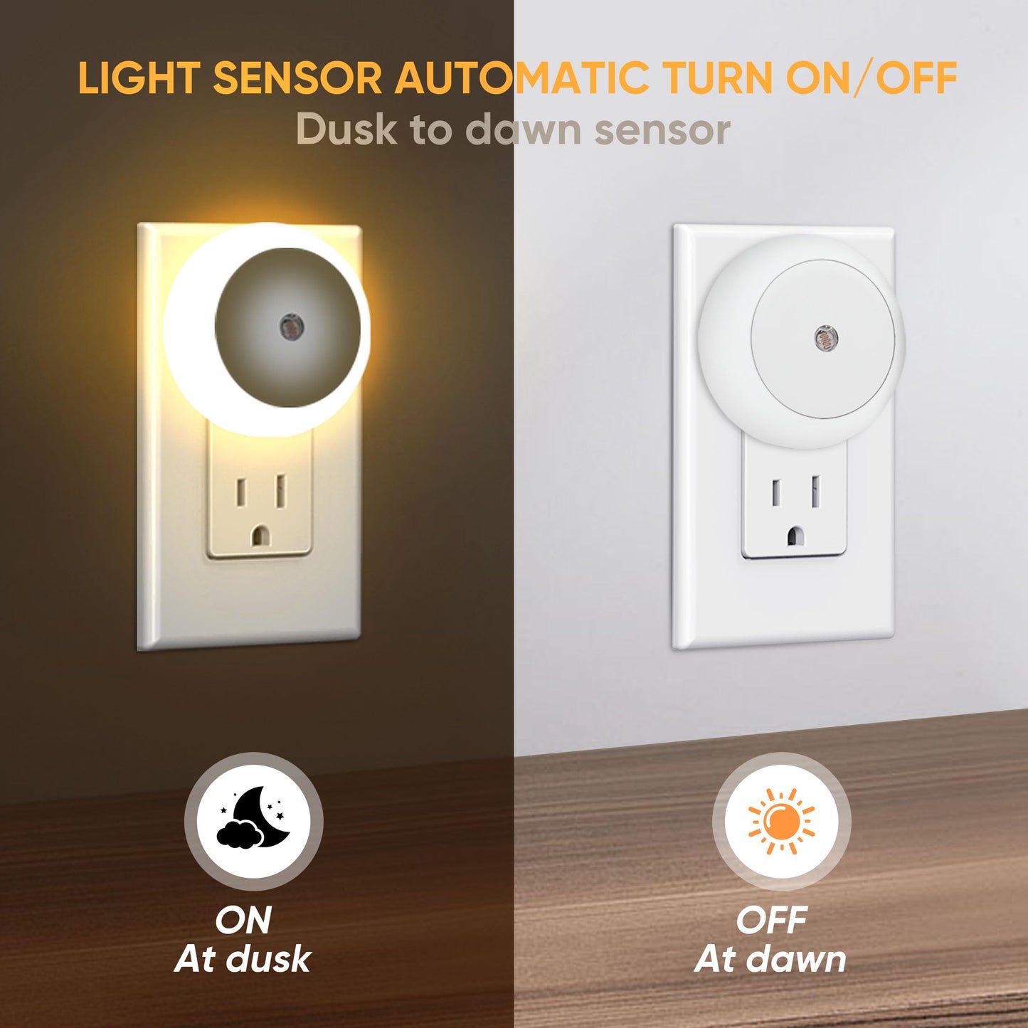 Jedqlnye LED Night Lights Plug into Wall 6 Packs,Dusk-to-Dawn Light Sensor with Automatically Turn on and Off Wall Night Light for Bedroom,Bathroom,Stairs,Corridor (Warm White, Round-6pack)