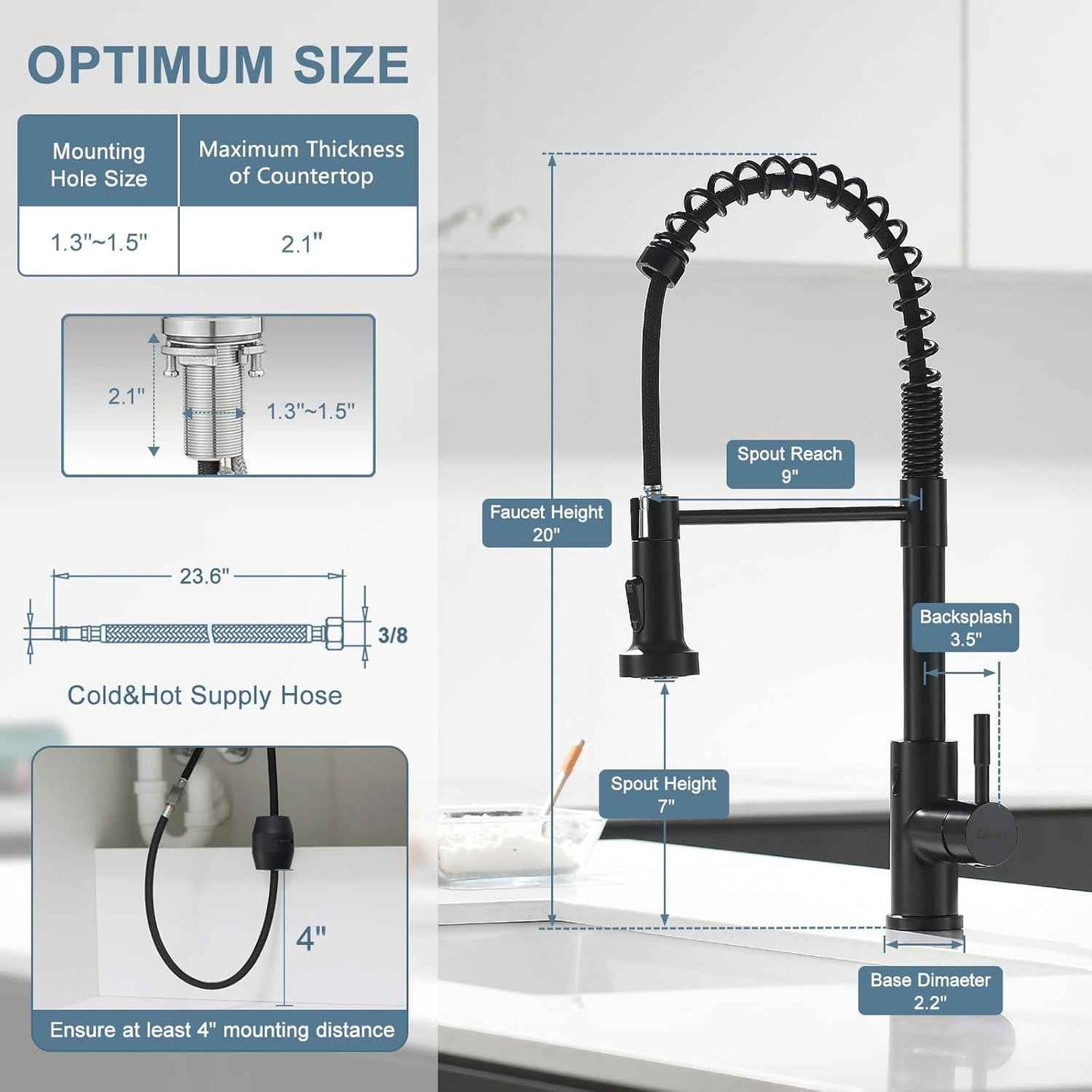 Matte Black Kitchen Faucet with Soap Dispenser - Commercial Single Handle Pull Down Sprayer