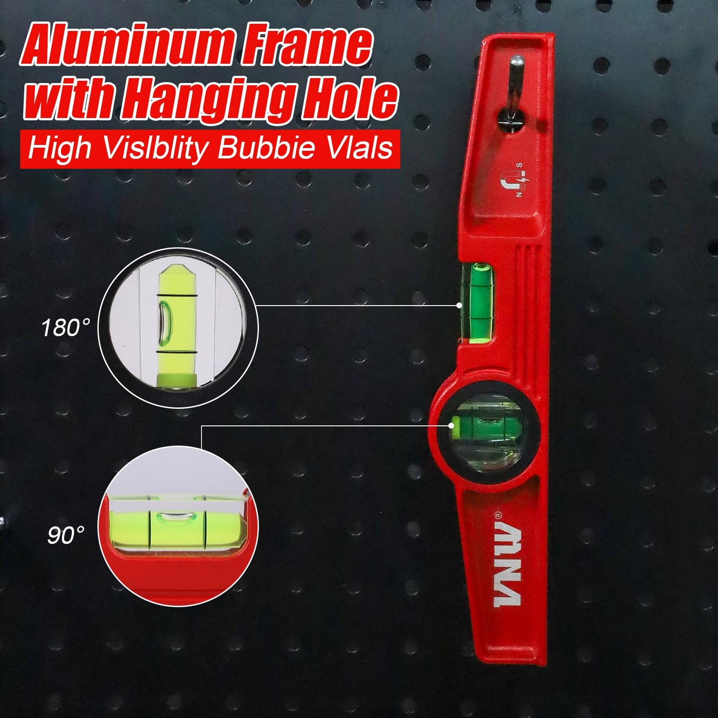 10 Inch Aluminum Die-Cast Magnetic Torpedo Level, with 90°/180° Bubble Vials, Shock Resistant Leveler Tool for Woodworking,Construction and Home Renovation