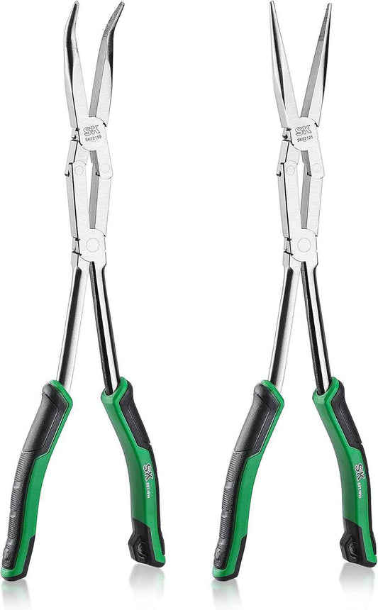 Premium 2-Piece Long Reach Pliers Set - 13-Inch Straight & 45° Bent Nose with Comfort Grips