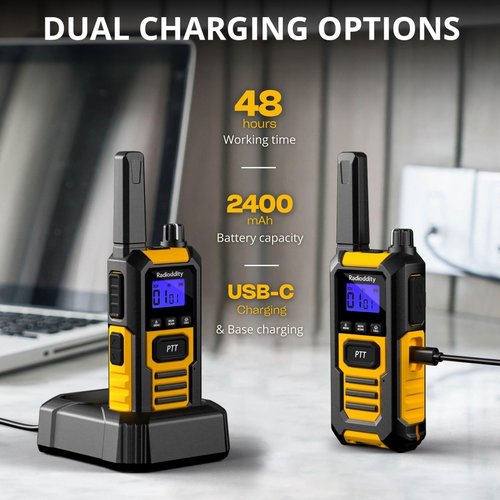 Radioddity HD-1 IP67 Waterproof Floating Heavy Duty Walkie Talkies, Long Range Two Way Radio with 2400mAh Battery, One-Key Group Call, Vibrate Alert, SOS, Dual PTT for Hunting Road Trip, 2 Packs