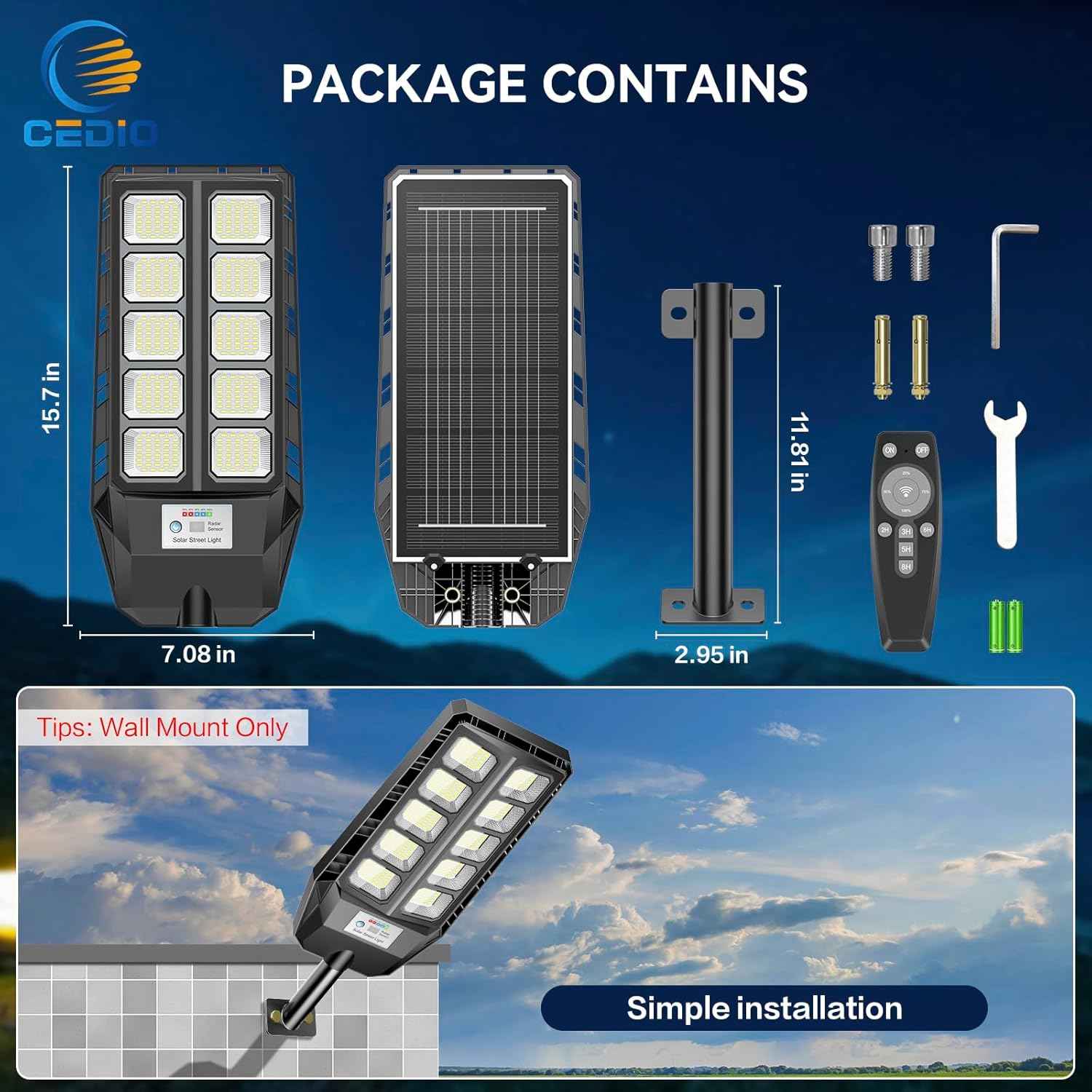 Solar Street Lights Outdoor with Motion Sensor - IP66 Waterproof LED Flood Light, Dusk to Dawn, 6500W (2-Pack)