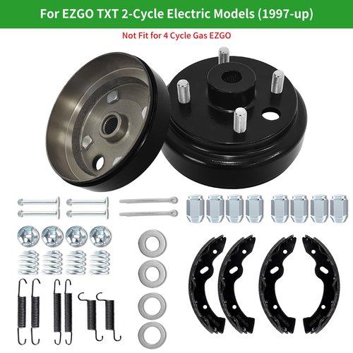 Golf Cart EZGO Maintenance Brake Drums Kit for Electric EZGO TXT 1997-Up, With Brake Hub Drums, Brake Shoes&Brake Sping Kits, Replace OEM 19186G1 70794G01 70795G01 (Not Fit 4-Cycle Gas Models)