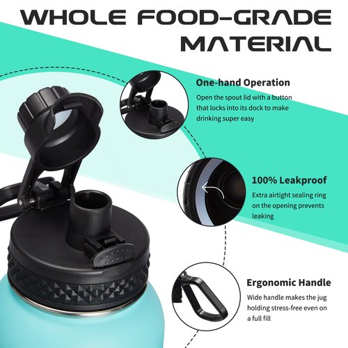 DIGJUPER Auto Spout Lid with Button Lock, Replacement Flip Lid of 2.22" Diameter Fits Wide Mouth, Leak- Proof Bottle Accessories with Big Handle Easy to Carry