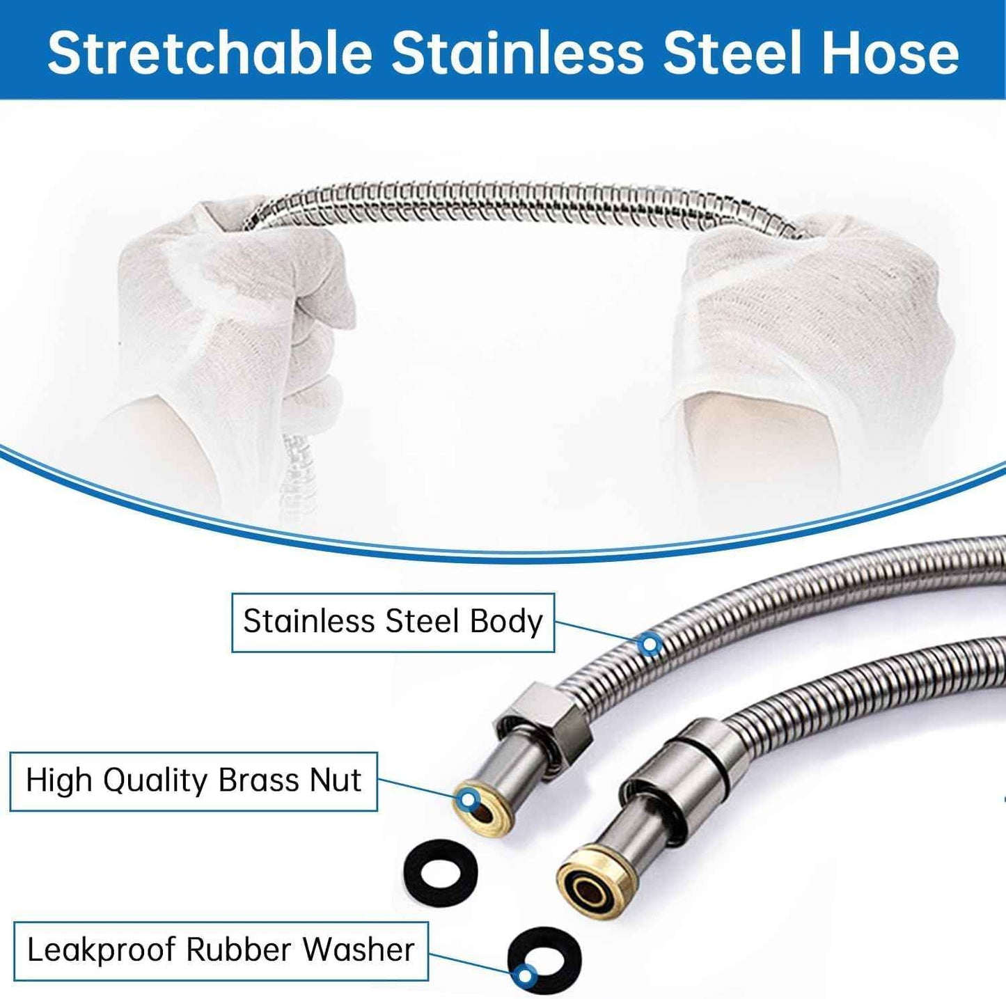 Brushed Nickel Handheld Shower Head with Extra Long Hose & Water-Saving Valve - Modern Design, 1 Setting, 10-Year Warranty