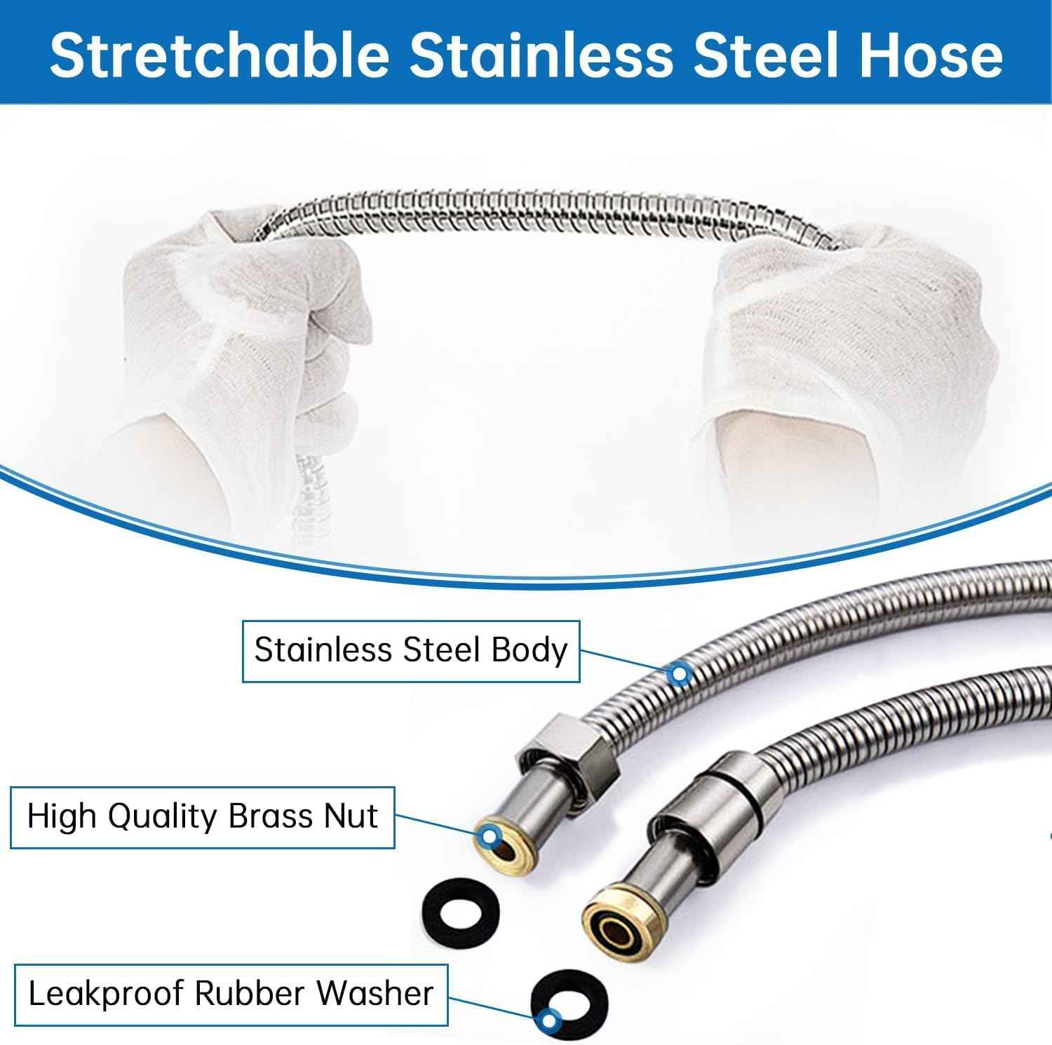 Brushed Nickel Handheld Shower Head with Extra Long Hose & Water-Saving Valve - Modern Design, 1 Setting, 10-Year Warranty