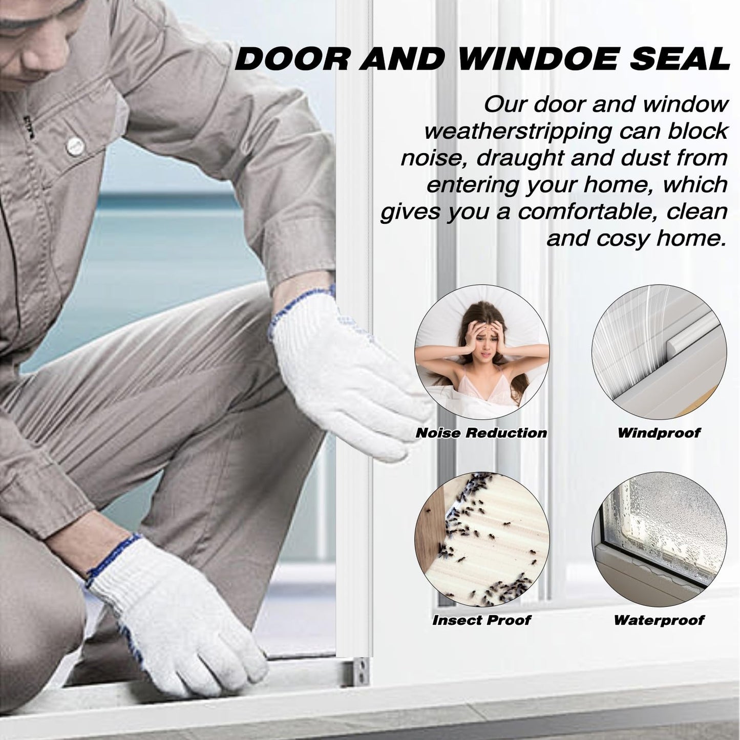 Weather Stripping Door Seal, 118 inch Wedge Window Seal Strip, Soundproofing,Strong Adhesive,Lightproof,Noise-Reduction,Weatherproof Foam Tape Insulation for Sliding Door, Door Frame- White