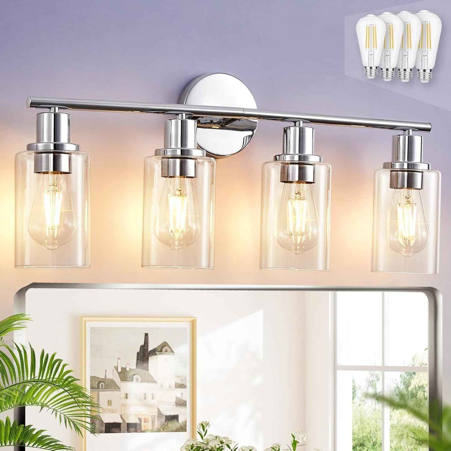 Modern Black 3-Light Bathroom Vanity Light Fixture with Clear Glass Shades - 2 Pack