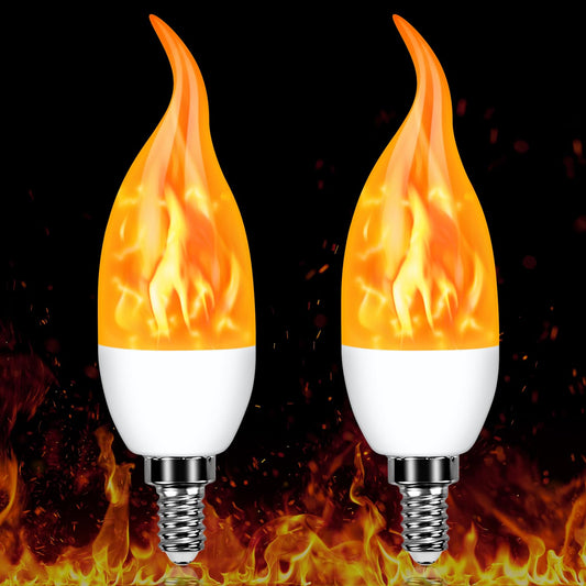 E12 LED Flickering Candelabra Flame Effect Light Bulbs - 3 Modes Flicker Chandelier Candle Fire Gas Lantern Effect Type B Base Small Lights Bulbs for Outdoor Halloween Holiday Decorations (2 Pack)