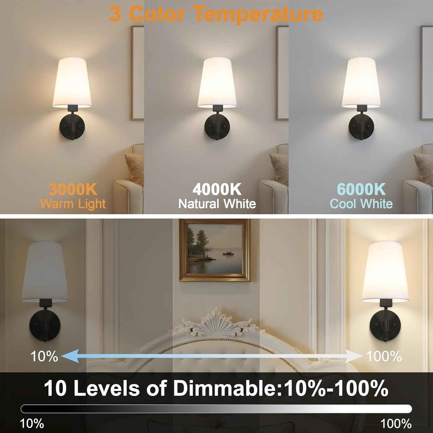 Rechargeable Gold Battery Operated Wall Sconces Set of 2 with Remote & RGB Bulbs