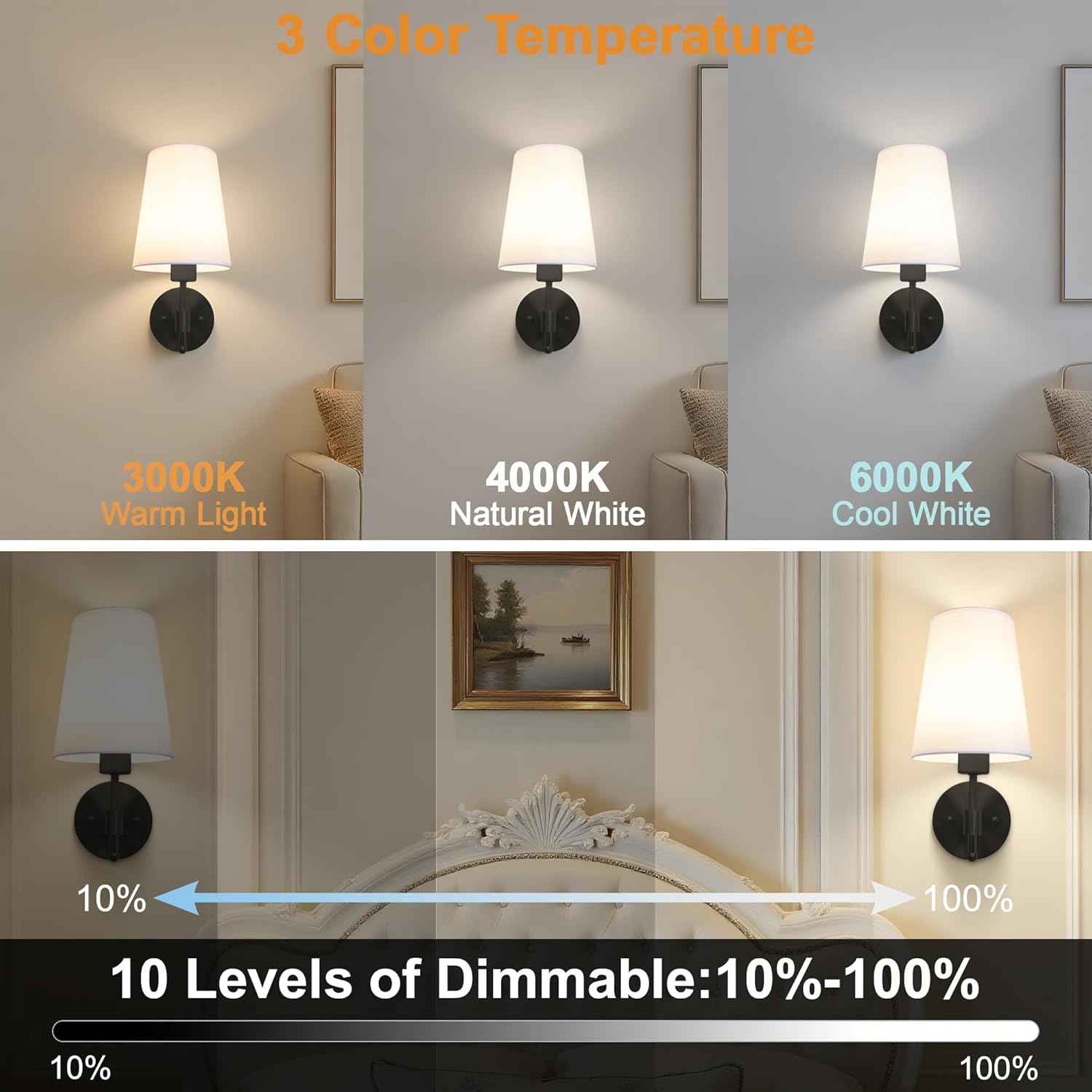 Rechargeable Gold Battery Operated Wall Sconces Set of 2 with Remote & RGB Bulbs