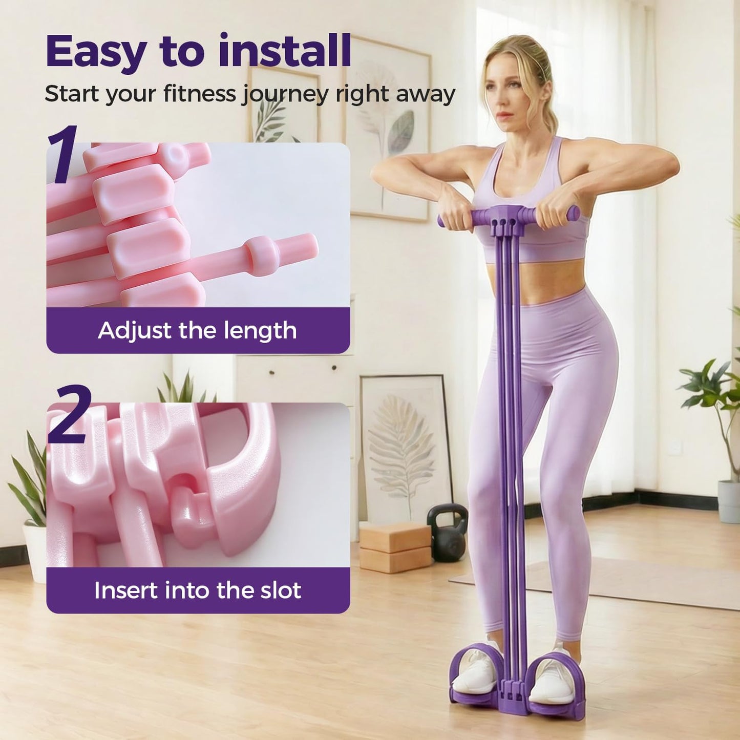 Skiennix 3-In-1 Pedal Resistance Bands - Versatile Home Workout Device for Men & Women | 8 Tube Design