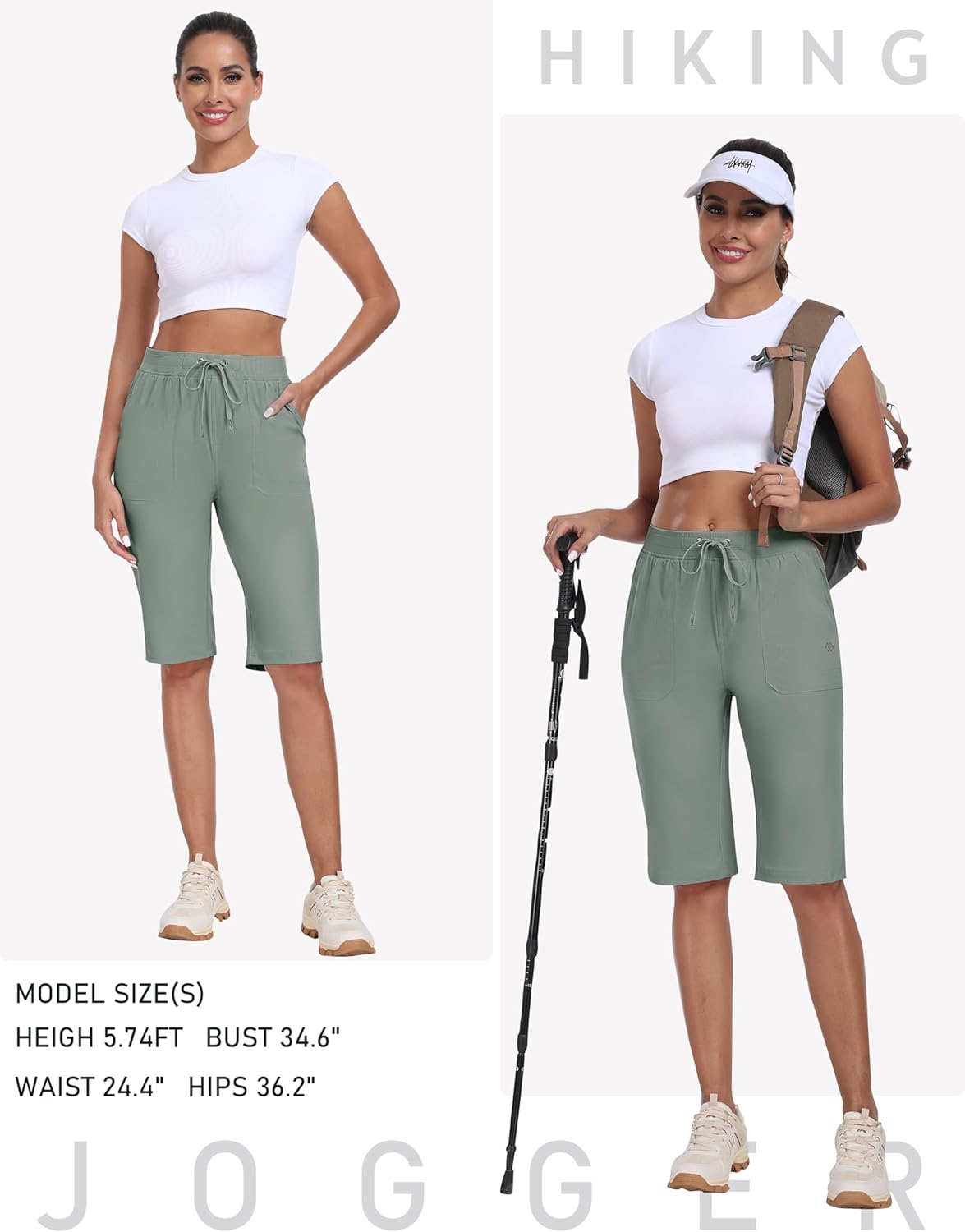 MoFiz Women's Quick-Dry Hiking Shorts - 13" Knee Length, Water-Resistant, 3 Pockets | Athletic Travel Golf Bermuda