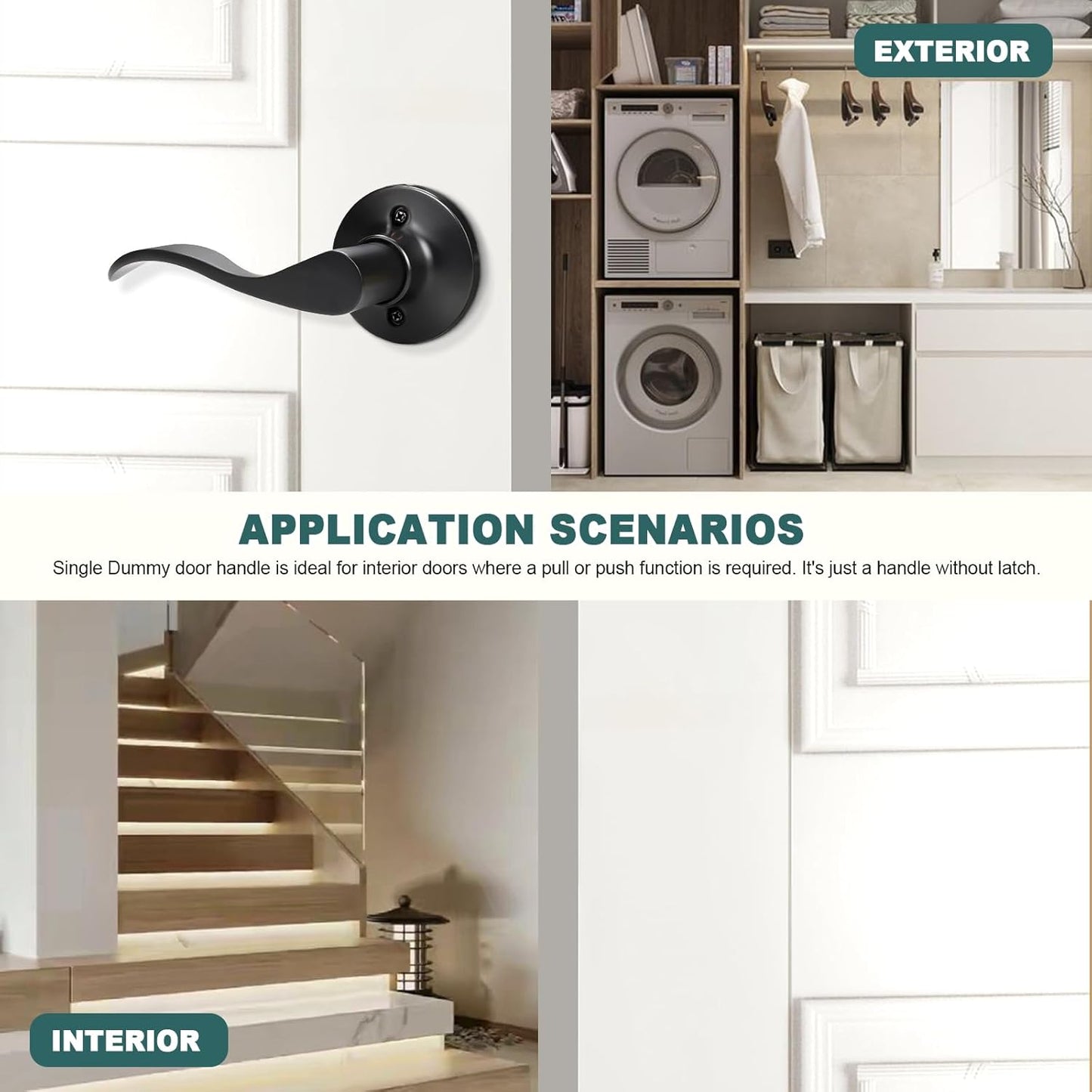 Black Privacy Door Levers - 6 Pack Keyless Modern Wave Handles for Bedrooms