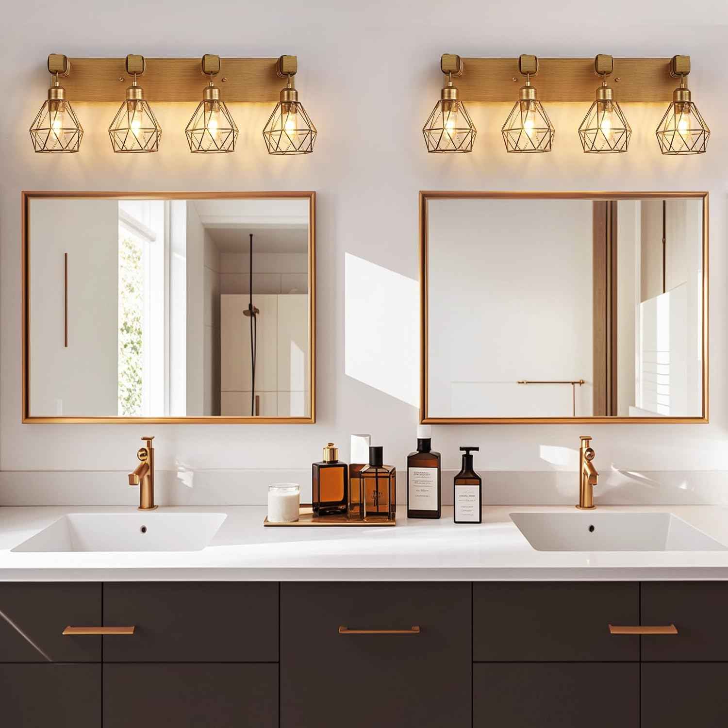 Farmhouse 3-Light Bathroom Vanity Light Fixture - Rustic White Wood Sconces for Mirror