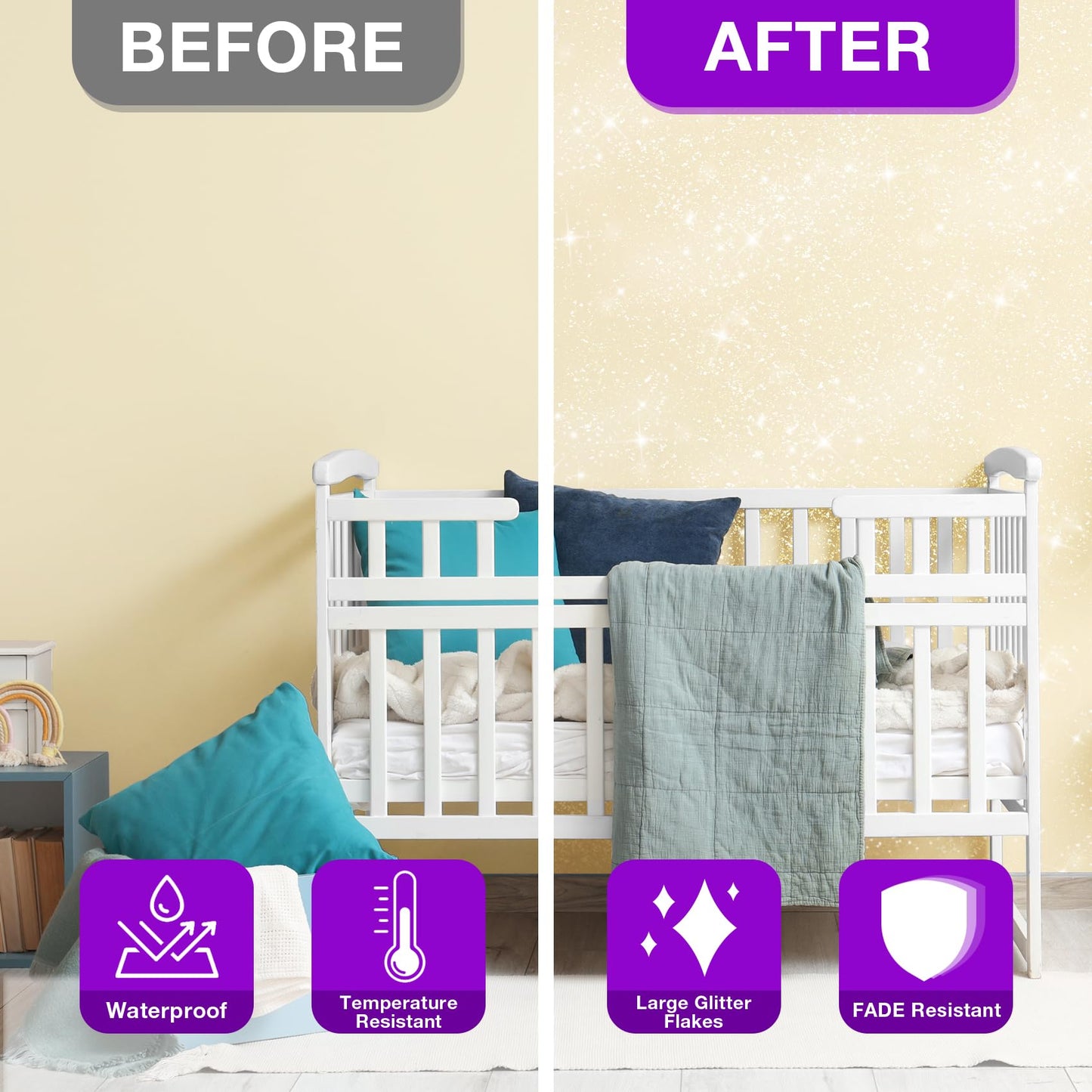 TORC Gold Glitter Paint Additive - Multi-Size Glitter Powder for Acrylic Paint, Walls, Wood Furniture & Crafts (200g/7oz) - Interior/Exterior Use on All Finishes