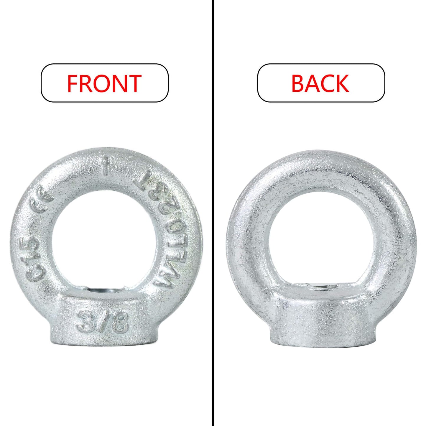 Zadery 3/8"-16 Lifting Eye Nuts, Drop Forged C15 Galvanized Threaded Fastener, UNC Standard Ring Shape Lifting Eye Nut, 4 Packs