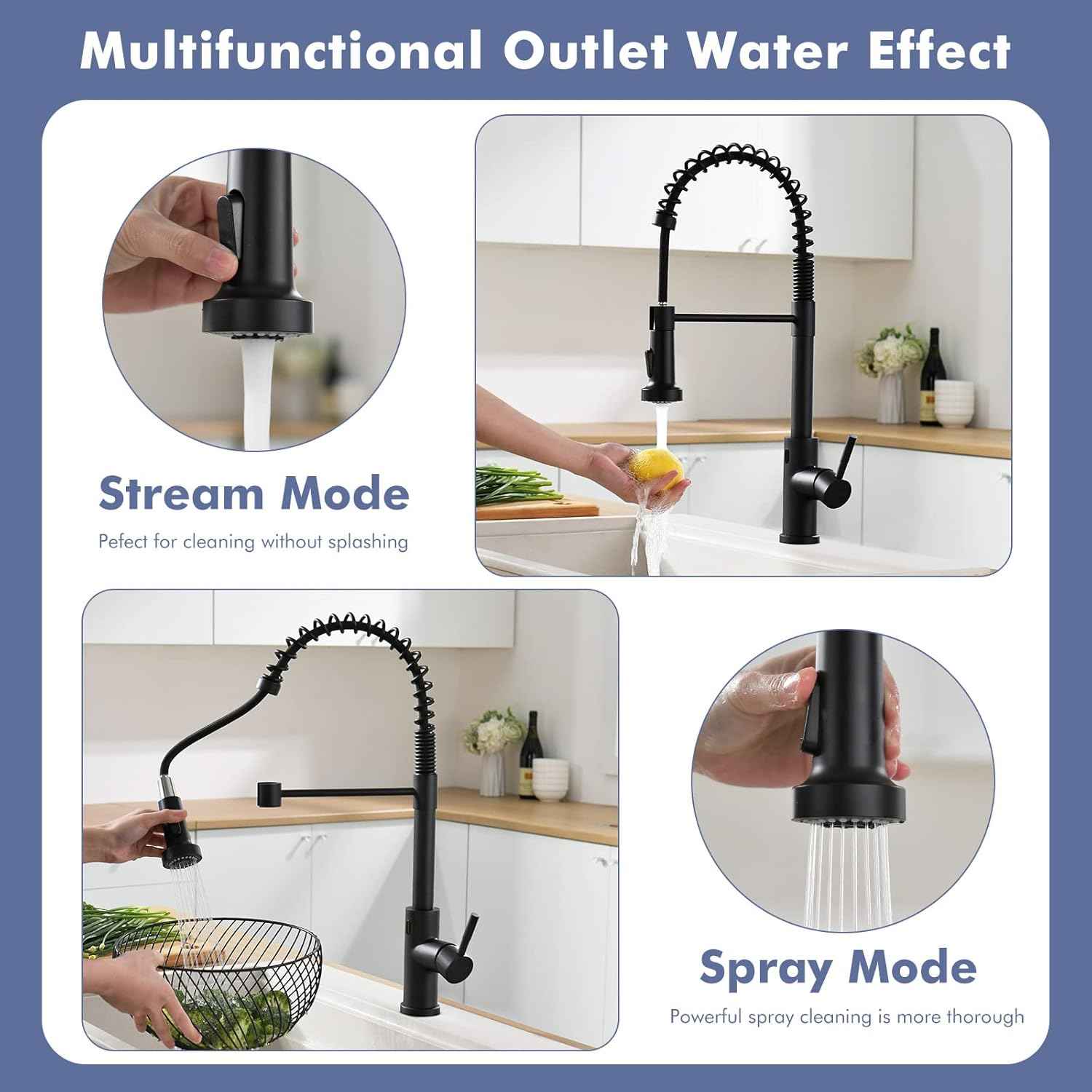 Matte Black Kitchen Faucet with Soap Dispenser - Commercial Single Handle Pull Down Sprayer
