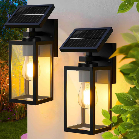 Solar Wall Lights Outdoor - 2 Pack All-Metal Dusk to Dawn Lanterns, Waterproof Porch & Patio Lighting