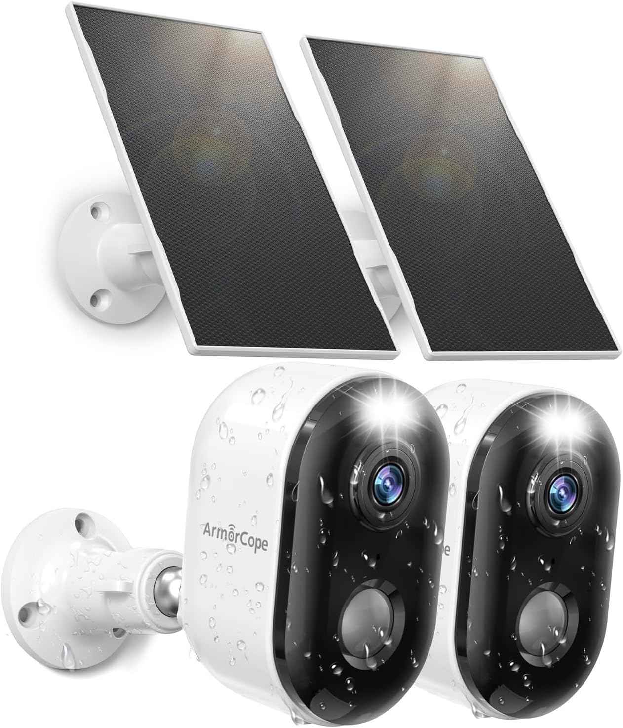 Wireless Outdoor Security Cameras 2-Pack - Solar Battery, 2K Color Night Vision, AI Motion Detection, IP66 Weatherproof, 2-Way Talk