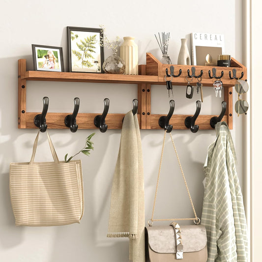 29" Wall-Mounted Coat Rack with Shelf & 11 Hooks - Entryway Key Holder & Mail Organizer